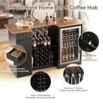 U-Shape Liquor Cabinet with Fridge Space, Bar Table with Wine Rack Glass Holder, Wine Bar Cabinet with Storage,, Customized 5