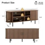 TV Stand Living Room Furniture with Power Outlet for TVs up to 60/70",TV Table with Sliding Doors Storage Adjustable Shelves 3