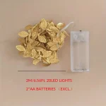 1PC 2M 20LED Golden Tiny Leaves Fairy Light Battery Powerd Led Copper Wire String Lights for Wedding Home Party DIY Xmas Decor 3
