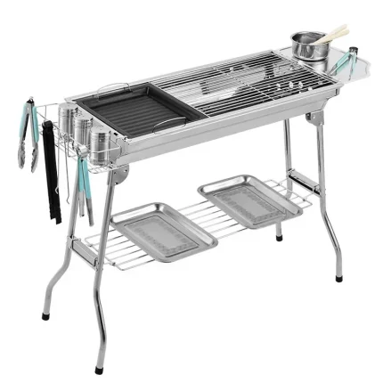 Stainless Steel Charcoal Grill Barbecue Tool Portable Free Installation Handle Folding  BBQ Cooking Grid  For  Park