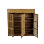 4 Tier Bamboo Shoe Storage Cabinet Wooden Shoes Rack with 3 Hollow Doors 5
