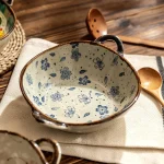 7.5inch Japanese Household Noodle Bowl Ceramic Soup Bowl With Handle Salad Pasta Bowl Kitchen Tableware Microwave Oven Bakware 5