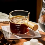 Glass Measuring Cup With Wood Handle 1pc Glass Espresso Measuring Cup Double Single Mouth Milk Coffee Clear Mug Coffee Supplies 3