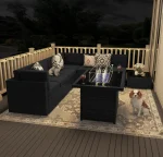 8 Pieces Patio Furniture Set with 44" Propane Gas Fire Pit Table, Outdoor Sectional Wicker Conversation Sofa Sets with Coffee Ta 3