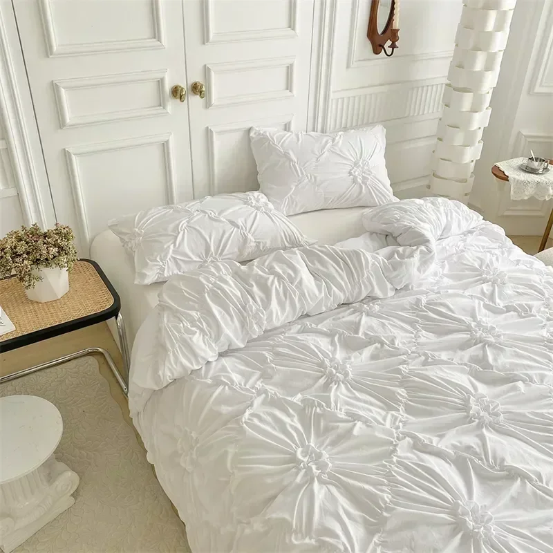 High Quality Three-dimensional Twist Flowers Bedding Set Queen Pinch Pleated Crafts Duvet Cover Set Double Blanket Cover Sets High Quality Three-dimensional Twist Flowers Bedding Set Queen Pinch Pleated Crafts Duvet Cover Set Double Blanket Cover Sets