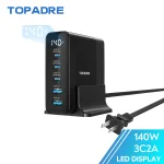 TOPADRE 140W USB C 5-Ports Charging Station with Display, Max 100W USB Laptop Charger Compatible with MacBook ,iPhone ,Samsung