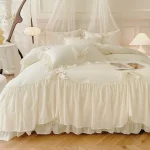 3pcs White Bedding set ruffles Duvet Cover Set (1*Duvet Cover + 2*Pillowcase, Without Core)for bedroom guest room 3