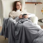 1pc Coral Fleece Blanket Simple Grey Blanket Soft Warm Throw Blanket Nap Blanket for Sofa Bed Camping Trip Office Pet Dog 5