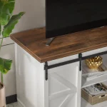 TV Stand for 65 Inch TV, Entertainment Center with Storage Cabinets and Sliding Barn Doors, Mid Century Modern, Customized 3