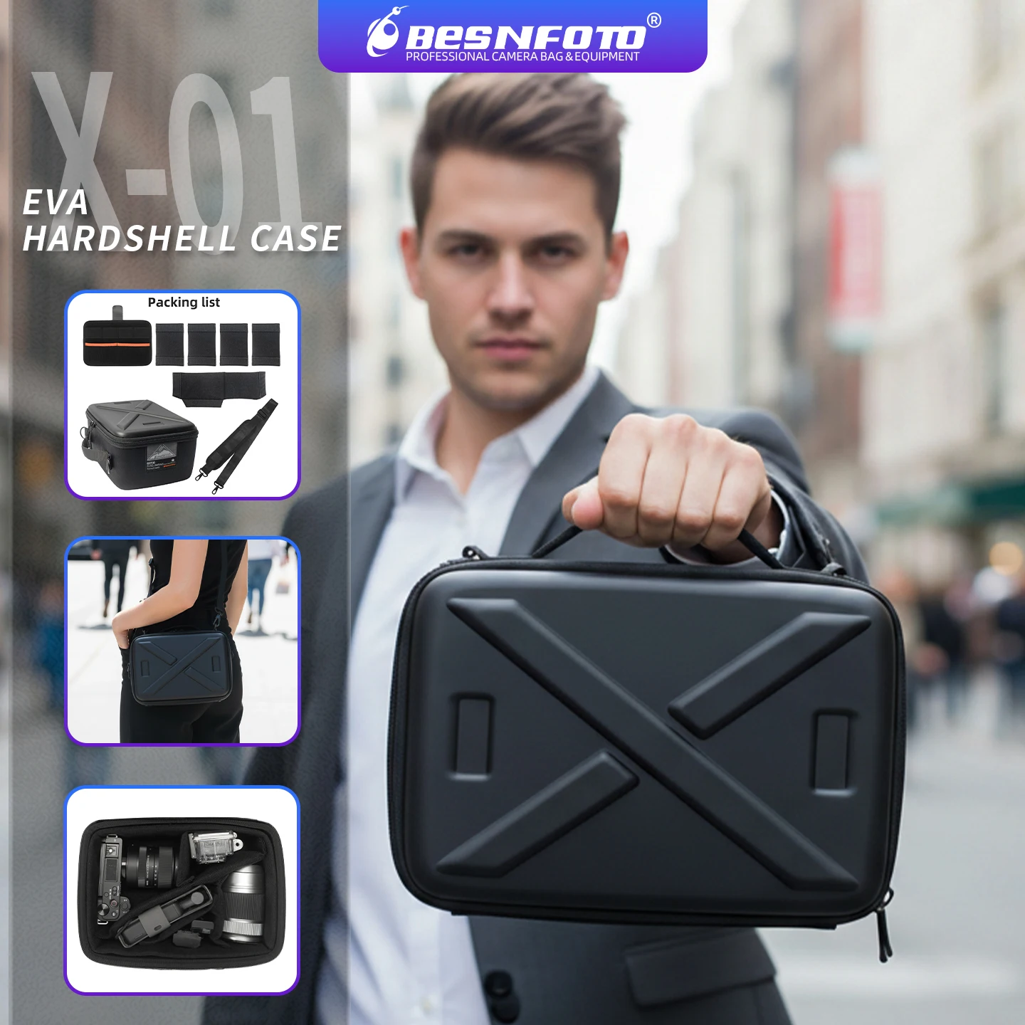 Besnfoto X-01 Hard Shell Waterproof Camera Bag Shockproof Travel Case for DJI Drone DSLR Mirrorless Camera with Custom Dividers Besnfoto X-01 Hard Shell Waterproof Camera Bag Shockproof Travel Case for DJI Drone DSLR Mirrorless Camera with Custom Dividers