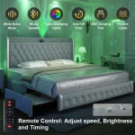 GEGOFORU Queen LED Bed Frame with Galaxy Projector, Bluetooth Speaker, USB Ports, 4 Drawers, No Box Spring Needed, PU Black 3