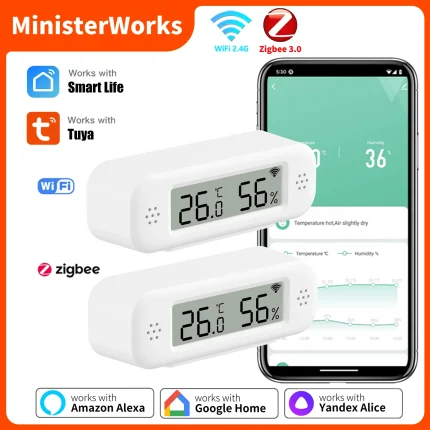 Tuya WiFi Zigbee 3.0 Temperature Humidity Sensor Hygrometer Thermometer App Remote Monitor Work With Yandex Alexa SmartLife