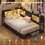 Twin Bed with Storage Drawers, Bookcase, Charging Station, LED Lights, and Daybed for Kids & Teens in Black 6
