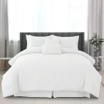 10-Piece White Seersucker Comforter Set with Box Stitch Design - All-Season Lightweight Bedding