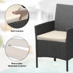3-Piece Wicker Patio Sofa Set, All-Weather Rattan Conversation Set With Cushions & Glass Coffee Table For Garden, Porch, Lawn 5