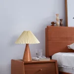 Wood Small Table Lamp, Mini Cute Table Lamp, Pleated Table Lamp,Wooden Grain Bedroom Lamps for Nightstand, Small Scalloped Lamp