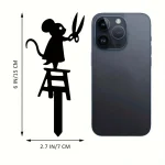 1pc silhouette metal garden post with scissors mouse design, art deco lawn sign, creative animal sculpture decorations 3