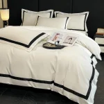 2025 Luxury Hotel Bedding Sets Thick Brushed Bed Sheets White Duvet Cover Set Pillowcase Four Piece Fully Enclosed for Home Gift 3