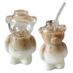 Cute Bear Glass Cup Cartoon Bear Shaped Coffee Mug Bear Shaped Glass Cup Beverage Glasses for Girlfriends Female Birthday Gift 5
