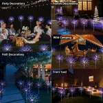 HOMEFISH 60LED Solar Fireworks Garden Lights Outdoor Waterproof with 8 Lighting Modes Remote Control Decorative Light 6