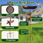 Garden Birdbath Sturdy Iron Outdoor Bird Bath for Outside Vintage Standing Birdbath Bowl for Outdoor Garden Patio Yard 6