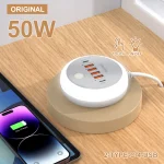 Multi Ports Charger PD 50W USB Type C Mobile Phone Power Adapter For iPhone Xiaomi Huawei Samsung USB Quick Charging Power Strip 6