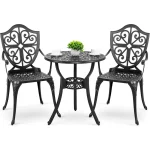 3 Piece Outdoor, Cast Aluminum Patio Bistro Sets with Umbrella Hole, Bistro Table and Chairs Set of 2 for Patio Backyard 6