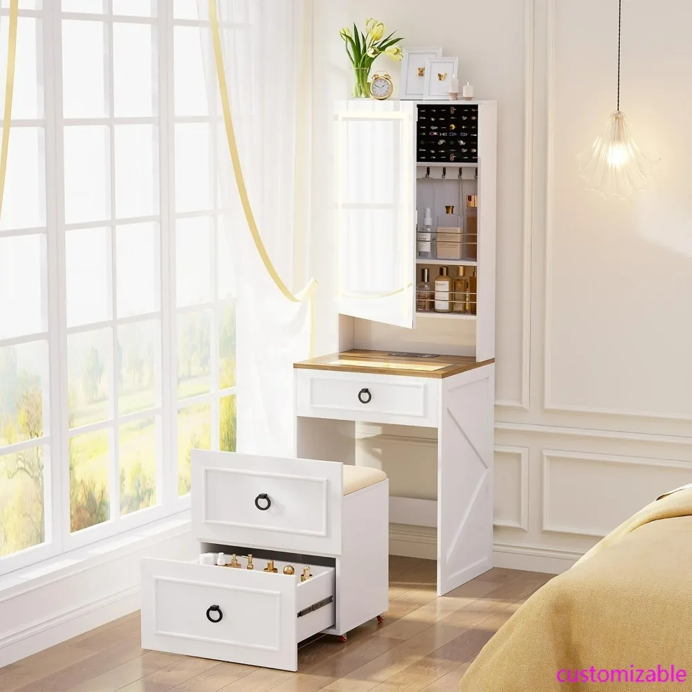 3-in-1 Compact Vanity Desk with Illuminated Mirror and Charging Station, Makeup Vanity Set 3-in-1 Compact Vanity Desk with Illuminated Mirror and Charging Station, Makeup Vanity Set