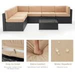 7 Piece Outdoor Patio Furniture Set, PE Rattan Outdoor Grey Wicker Furniture, Outdoor Sectional Furniture Chair Set with Cushion 3