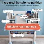 Kids Functional Desk And Chair Set Height Adjustable Children School Study Table Chair Set With Cartoon Pattern Writing Board 4