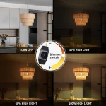 Rattan Plug in Pendant Light, 3 Tier Plug in Chandelier with Boho Wicker Lampshape Hanging Lamp 4