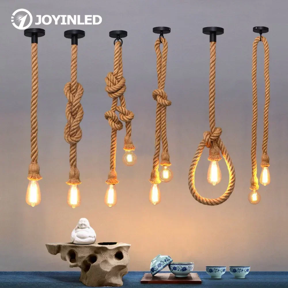 Industrial E27 Vintage Hemp Rope Pendant Lights Attic Personality Indoor Lightings for Loft/Living Room/Bar Pendant Chandelier Industrial E27 Vintage Hemp Rope Pendant Lights Attic Personality Indoor Lightings for Loft/Living Room/Bar Pendant Chandelier