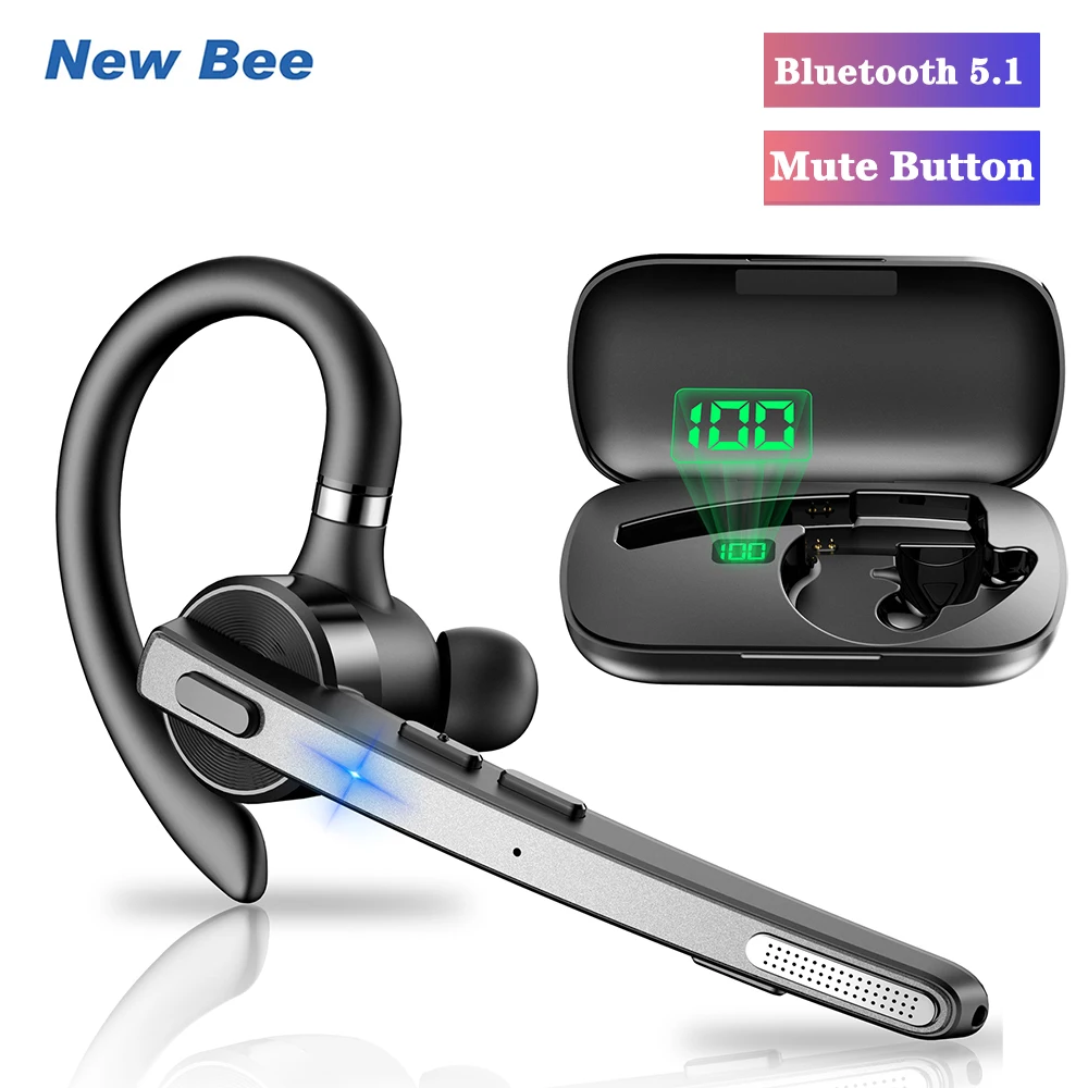 New Bee M53 Bluetooth Headset Wireless Headphone Dual-Mic Mute Noise Cancelling Earpiece Handsfree Earphones for Driver Office New Bee M53 Bluetooth Headset Wireless Headphone Dual-Mic Mute Noise Cancelling Earpiece Handsfree Earphones for Driver Office
