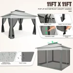 11x11ft Pop Up Gazebo Pavilion With Mosquito Netting Outdoor Canopy Tent With Carry Bag Gazebo For Garden Backyard Lawn Patio 3