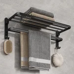 Matte Black 50CM Folding Holder With Hook Towel Holder Wall Mount AluminumTowel Rack 6