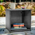 3-Piece Wicker Patio Furniture Set with Table and 2 Chairs, Waterproof Outdoor Seating in Grey/Navy 4