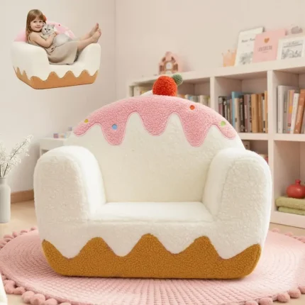 Toddler Chair for Ages 16, Soft Sherpa Kids Sofa with Book Pocket amp Carry Handle, Cozy SingleSeat Couch for Playroom or Bedroo