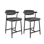 2PCS Modern Bar Stools Set with Back & Upholstered Wider Seat, Metal Bar Stools with Footrest for Kitchen Island Easy Assembly 6