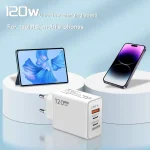 120W GaN USB Fast Charger QC3.0 PD Type C Phone Charger 6A Type C Cable For iPhone Samsung Xiaomi EU/US/UK Plug Charger Adapter 2
