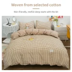 100% Cotton Duvet Cover Set,Bedding Set With Plaid Stripe,Skin Friendly Breathable,1 Duvet Cover,2 Pillowcase,Japan Simple Style 6