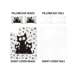 3pc Black Cat Printed Bedding Set with Coreless, Soft and Comfortable Multi Size Machine Washable 1 Duvet Cover+2 Pillowcases 2