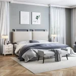 Wall Mounted Upholstered Headboard with Linen Fabric, Beige King Size for Bedroom Decor 3
