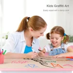 Kids Table and 4 Chairs Set, Height Adjustable Toddler Table and Chair Set, Graffiti Desktop, Non-Slip Legs, Children Multi-Acti 4