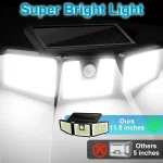 Solar Lights Outdoor 164 LED High Brightness 3 Heads 270° Wide Angle Motion Sensor IP65 Waterproof Security Lighting 3