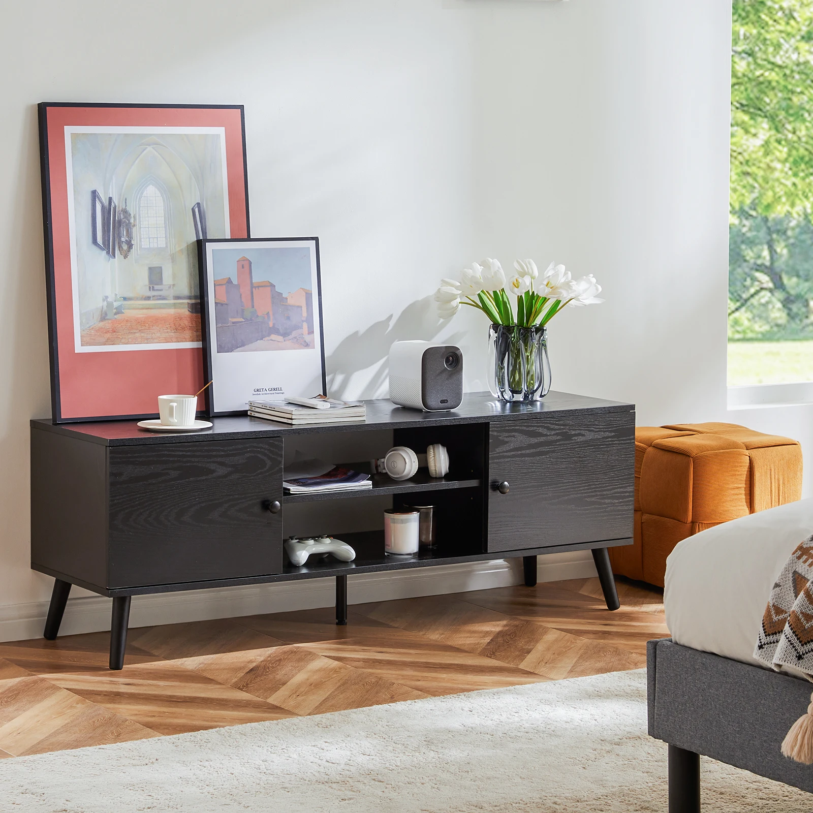 JHK Wooden Fireplace Tv Stand For Up To 60 Inch TV Entertainment Center For Living Room Media Console Adjustable Shelf 2 Storage JHK Wooden Fireplace Tv Stand For Up To 60 Inch TV Entertainment Center For Living Room Media Console Adjustable Shelf 2 Storage