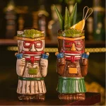 Hawaiian Style Brown Tiki Mug Creative Cocktail Mug Cup Zombie Ceramic Tiki Mug Drinkware Cup Mug For Tiki Bar Party 4