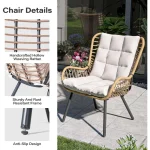 Outdoor Bistro Set, Small Patio Furniture Set with Coffee Table and Thick Cushions, Front Porch Furniture for Lawn, Garden 4