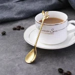 6PCS Creative Personality Stainless Steel Gold Spoons Tree Leaf Spoon Coffee Spoon Tea Spoon Home Restaurant Dessert Cutlery Set 2
