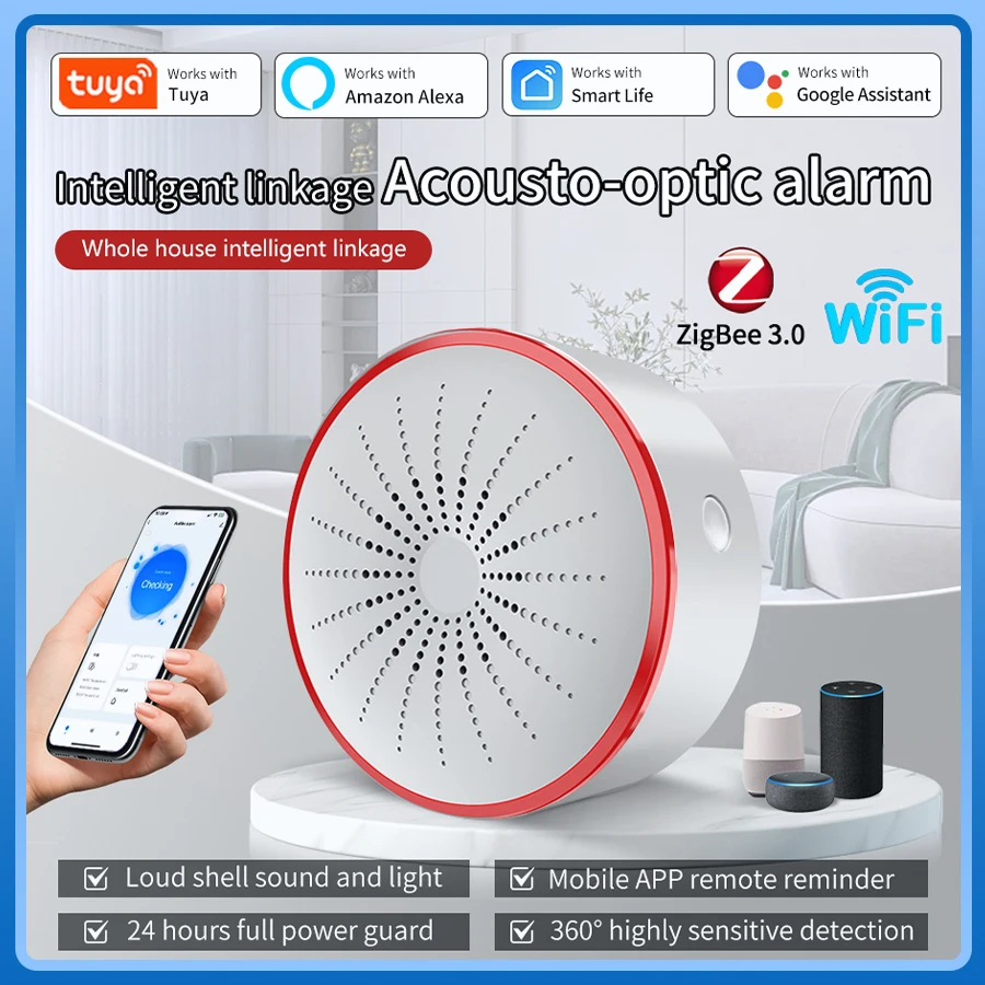 Tuya WiFi ZigBee Alarm Siren Sensor Detector Sound And Light Alarm Home Security System Smart Life APP Alexa Google Assistant Tuya WiFi ZigBee Alarm Siren Sensor Detector Sound And Light Alarm Home Security System Smart Life APP Alexa Google Assistant
