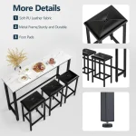 4-Piece Bar Table and Chairs Set with 3 PU Upholstered Bar Stools, 60.2 Faux Marble Table Top, Modern Counter Height Tab 3